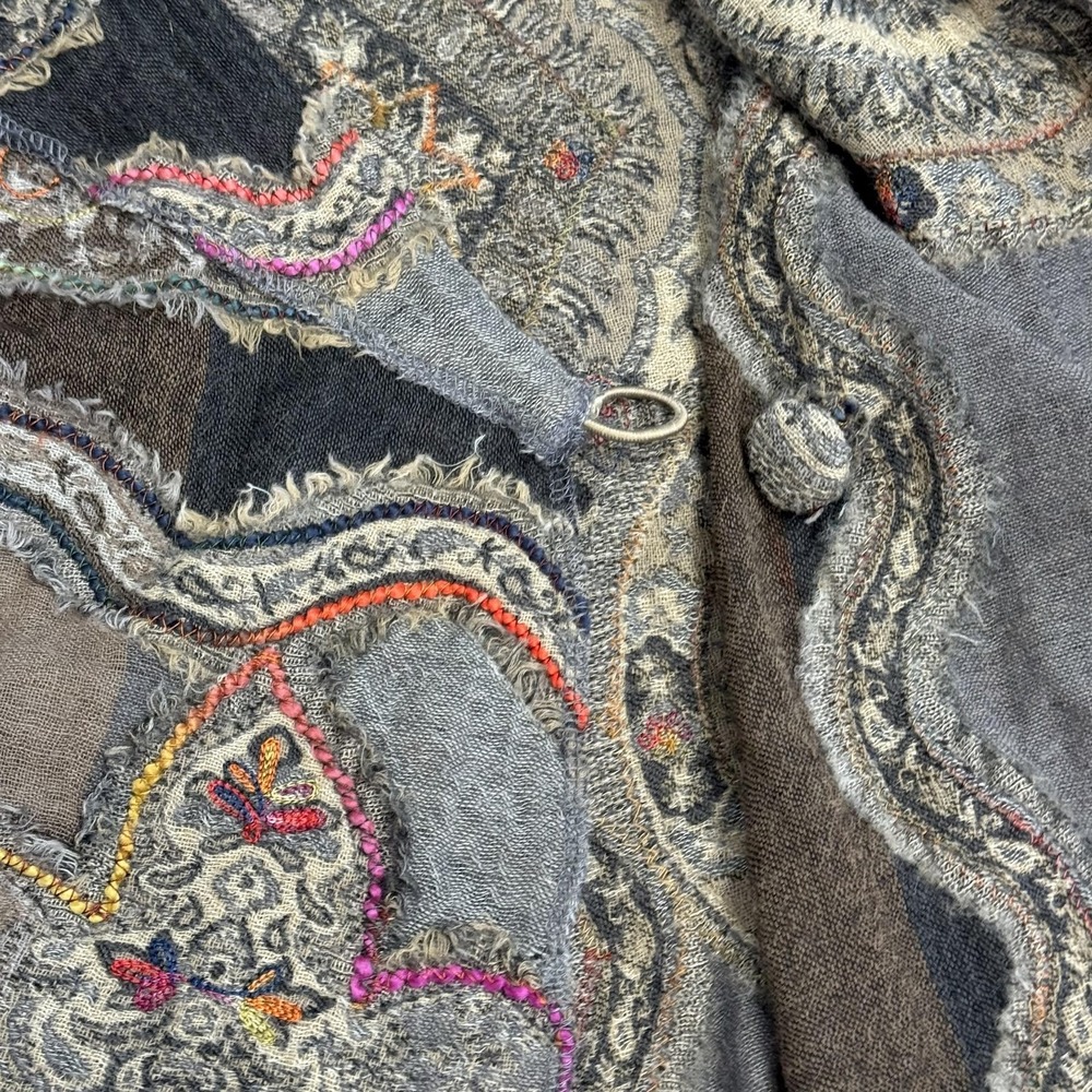 Baba Jacket Women's‎ One Size Multicolor 100% Wool Kimono Paisley Boho Patchwork - Picture 4 of 16